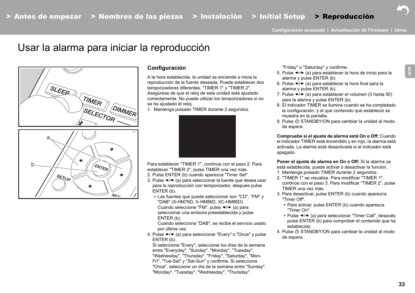 Usar la alarma para iniciar la reproducción, Oducción (äp33) | Pioneer X-HM76 User Manual | Page 128 / 330