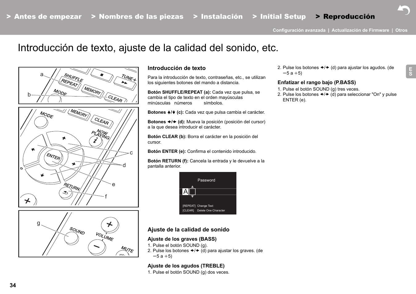 Introducción de texto" (äp34), Xto, consulte "introducción de texto" (äp34), E "introducción de texto" (äp34) | Pioneer X-HM76 User Manual | Page 129 / 330