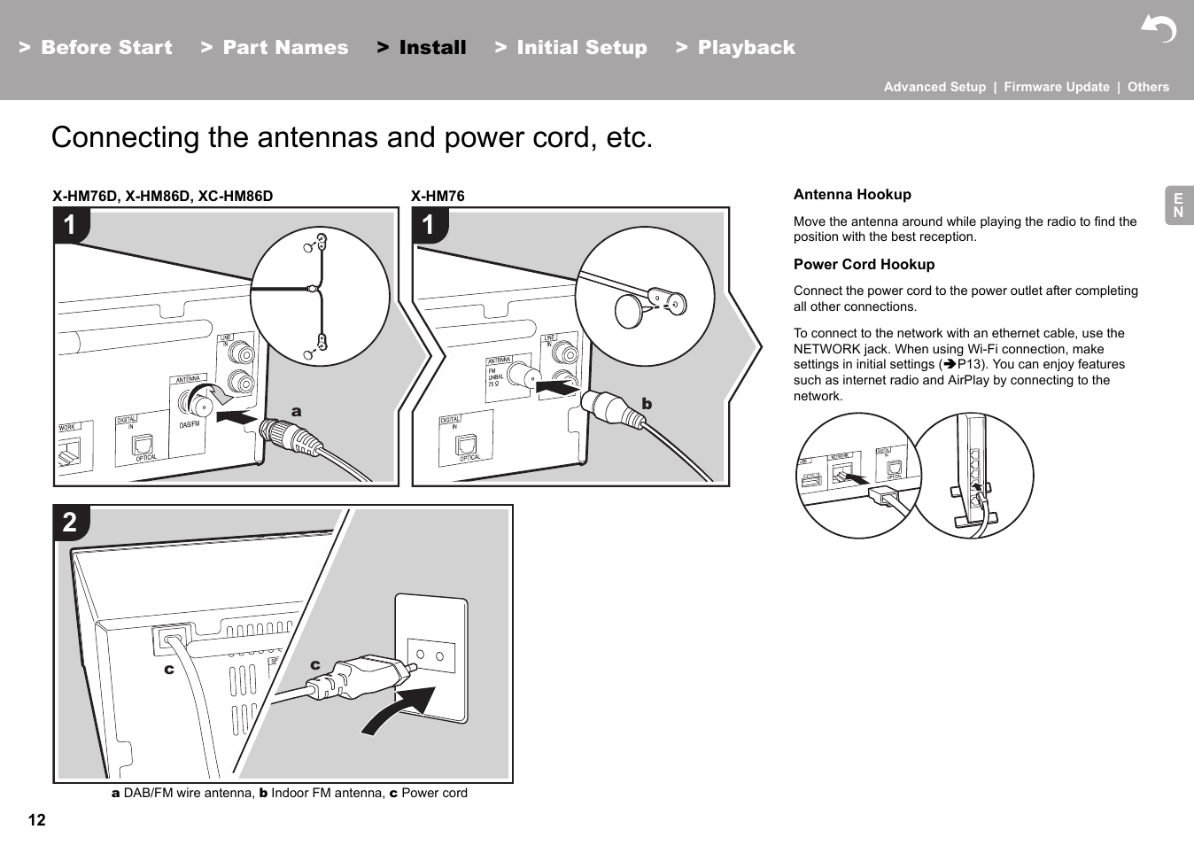 Connecting the antennas and power cord, etc | Pioneer X-HM76 User Manual | Page 13 / 330
