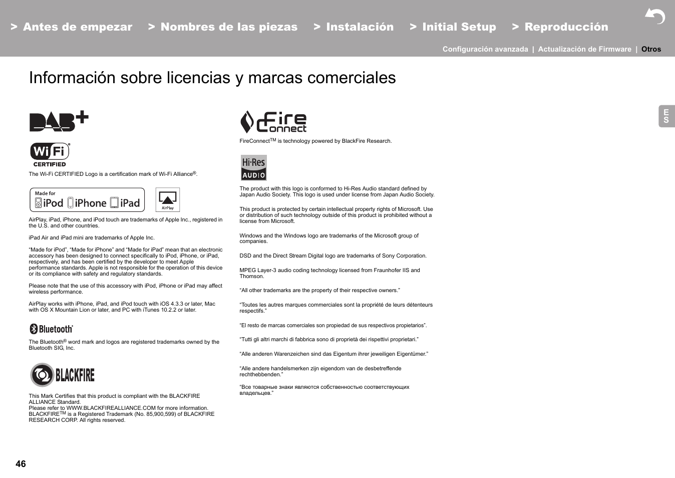 Información sobre licencias y marcas comerciales, Blackfire | Pioneer X-HM76 User Manual | Page 141 / 330