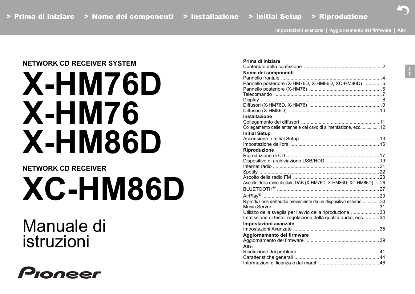 Italiano, Xc-hm86d, Manuale di istruzioni | Pioneer X-HM76 User Manual | Page 143 / 330