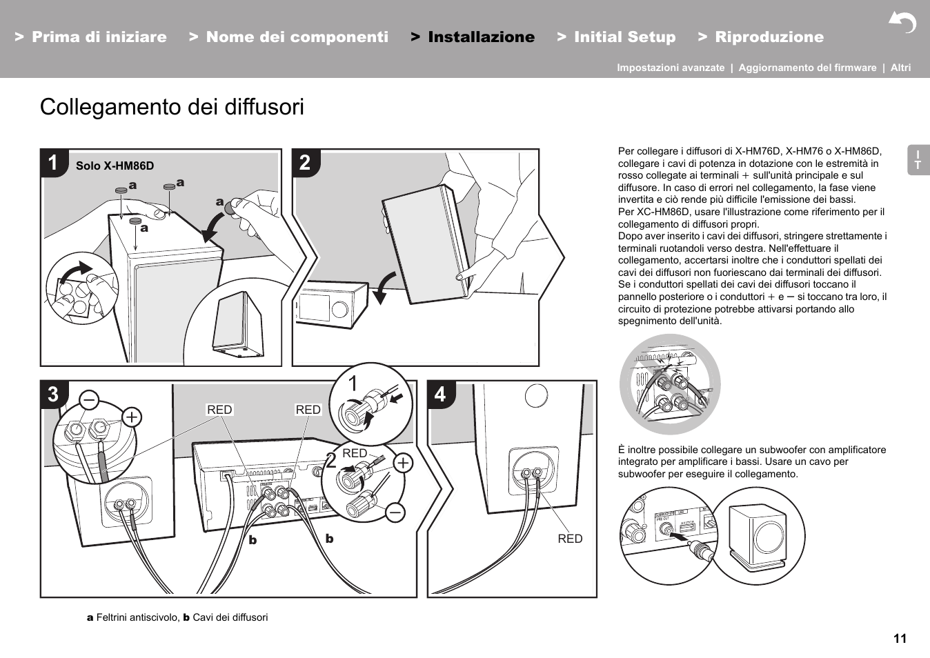 Installazione collegamento dei diffusori, Installazione, Collegamento dei diffusori | Pioneer X-HM76 User Manual | Page 153 / 330
