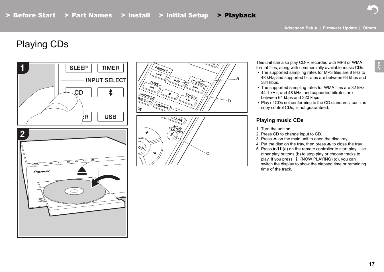 Playback playing cds, Playback, Playing cds | Pioneer X-HM76 User Manual | Page 18 / 330