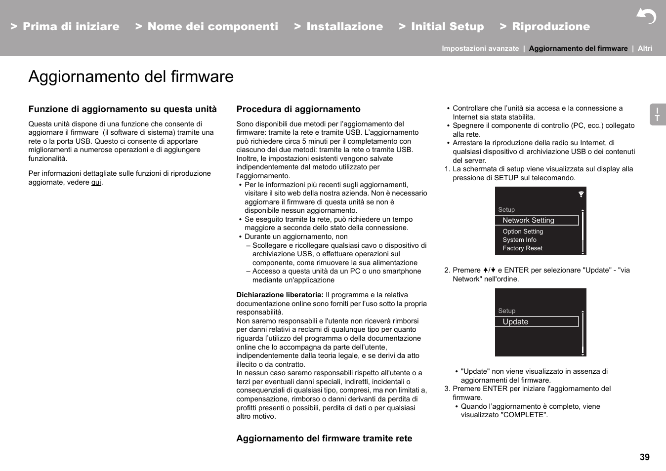 Aggiornamento del firmware | Pioneer X-HM76 User Manual | Page 181 / 330