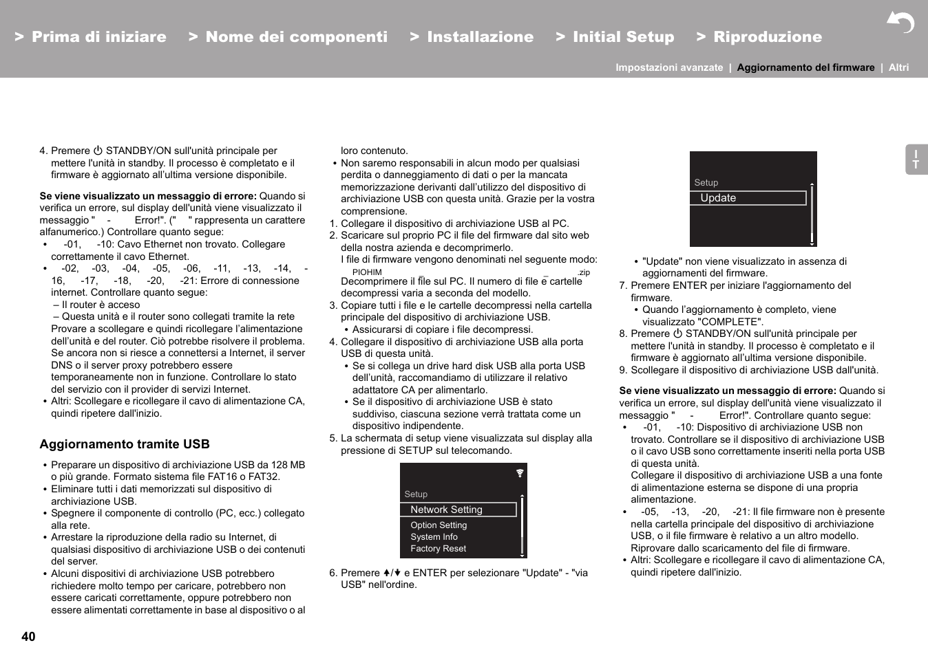 Aggiornamento tramite usb | Pioneer X-HM76 User Manual | Page 182 / 330