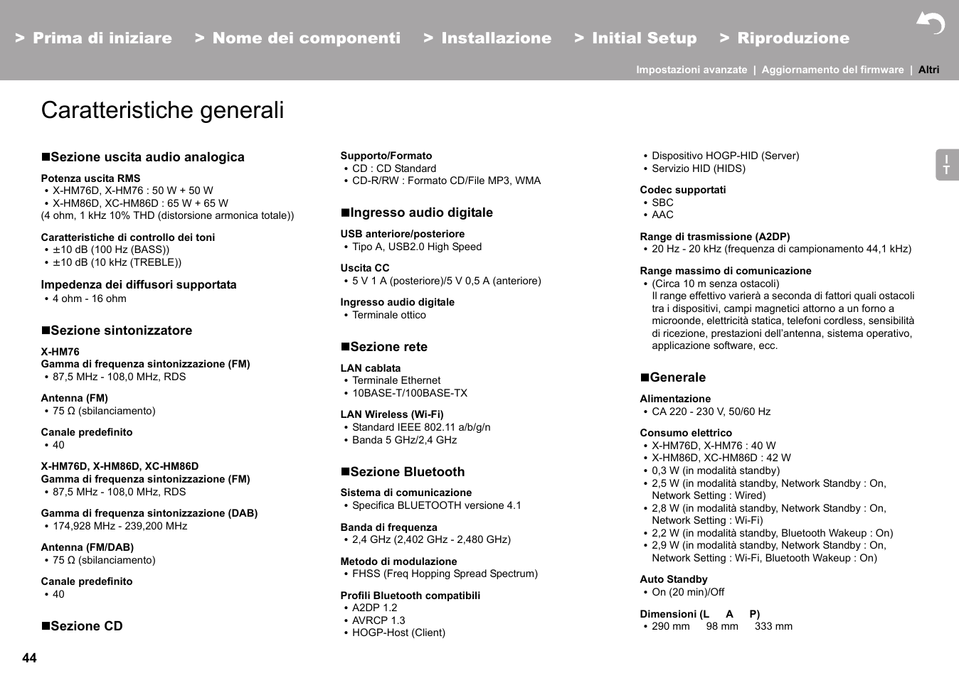 Caratteristiche generali | Pioneer X-HM76 User Manual | Page 186 / 330