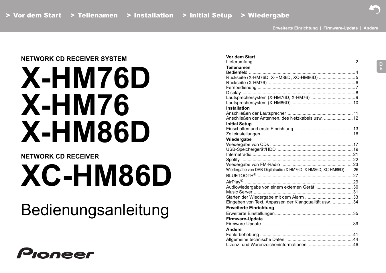 Deutsch, Xc-hm86d, Bedienungsanleitung | Pioneer X-HM76 User Manual | Page 190 / 330