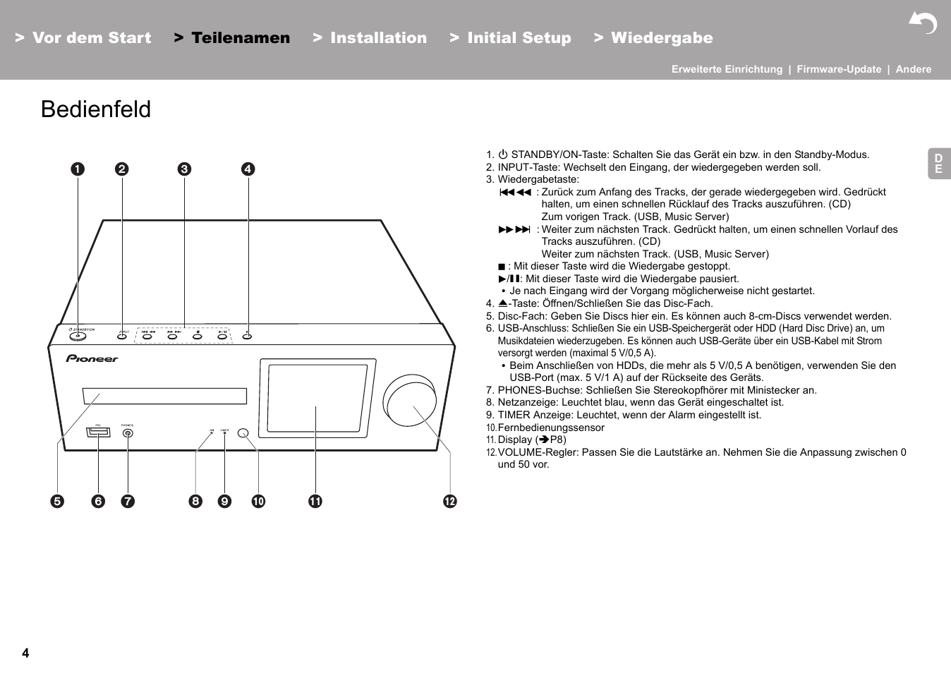 Teilenamen bedienfeld, Teilenamen, Bedienfeld | Pioneer X-HM76 User Manual | Page 193 / 330