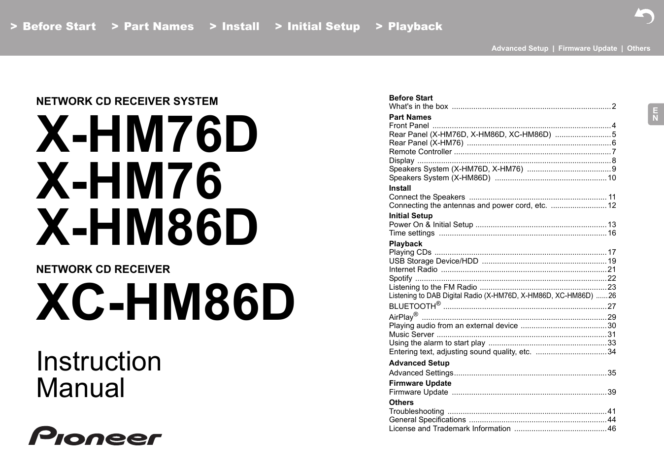 English, Xc-hm86d, Instruction manual | Pioneer X-HM76 User Manual | Page 2 / 330