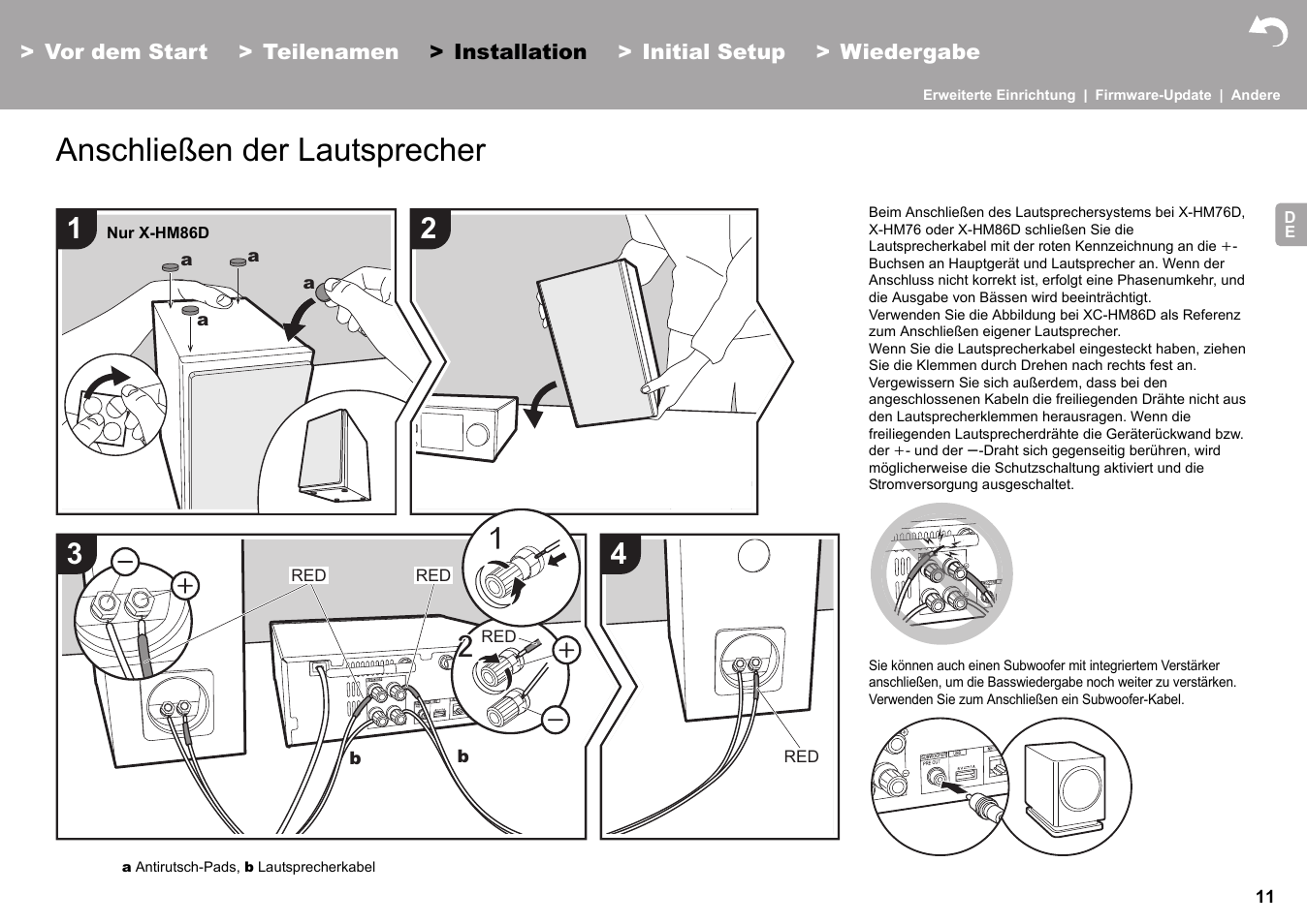 Installation anschließen der lautsprecher, Installation, Anschließen der lautsprecher | Pioneer X-HM76 User Manual | Page 200 / 330