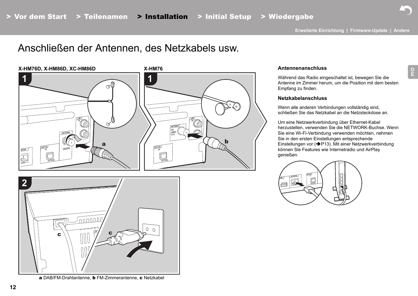 Anschließen der antennen, des netzkabels usw | Pioneer X-HM76 User Manual | Page 201 / 330