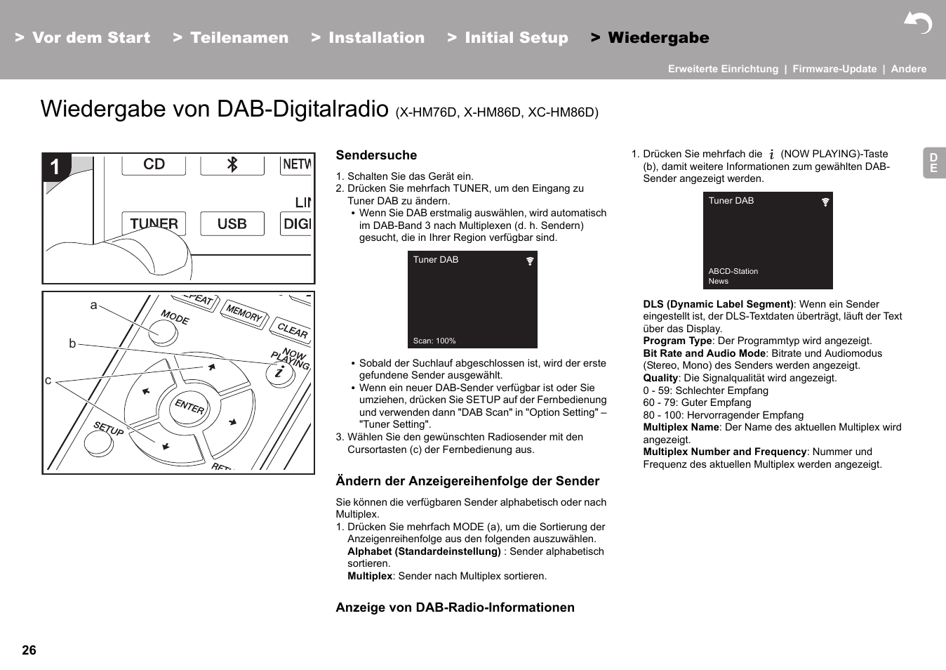 Wiedergabe von dab-digitalradio | Pioneer X-HM76 User Manual | Page 215 / 330