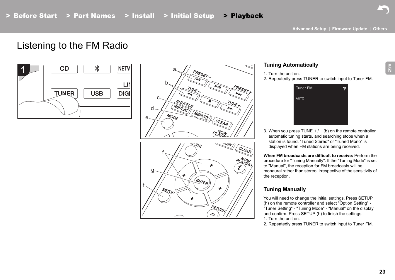 Listening to the fm radio | Pioneer X-HM76 User Manual | Page 24 / 330