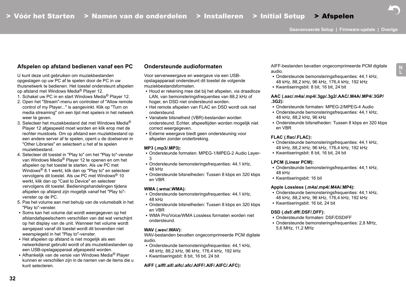 Afspelen op afstand bedienen vanaf een pc, Ondersteunde audioformaten | Pioneer X-HM76 User Manual | Page 268 / 330