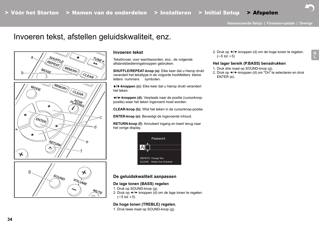 Invoeren tekst, afstellen geluidskwaliteit, enz, Invoeren tekst" (äp34), Pleeg "invoeren tekst" (äp34) | Eg "invoeren tekst" (äp34) | Pioneer X-HM76 User Manual | Page 270 / 330