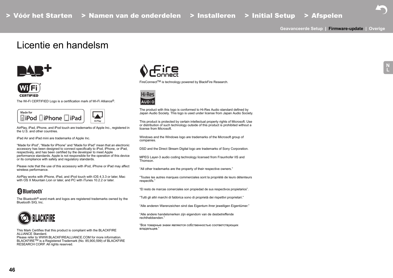 Licentie en handelsm, Blackfire | Pioneer X-HM76 User Manual | Page 282 / 330