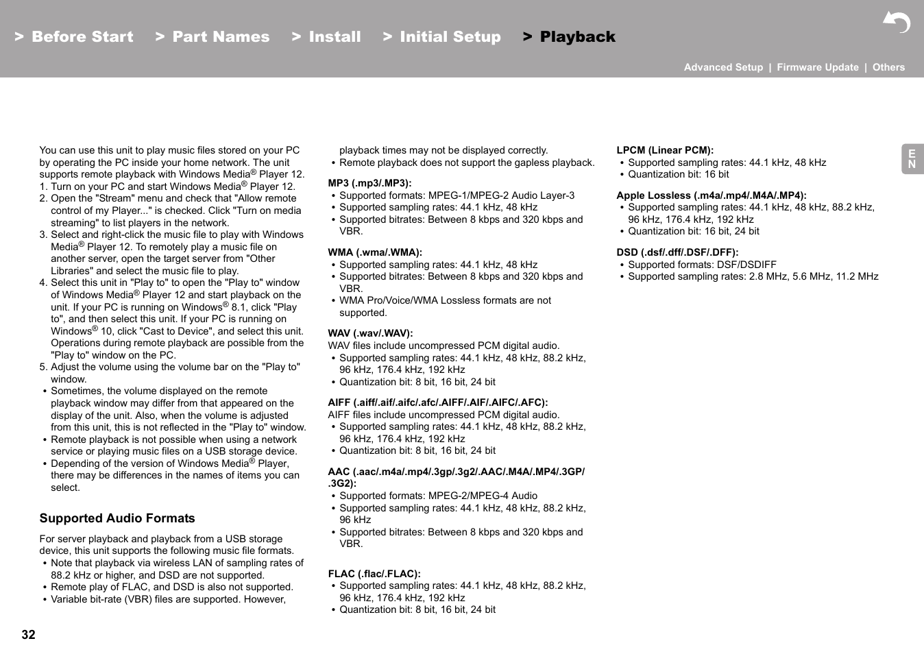 Supported audio formats | Pioneer X-HM76 User Manual | Page 33 / 330