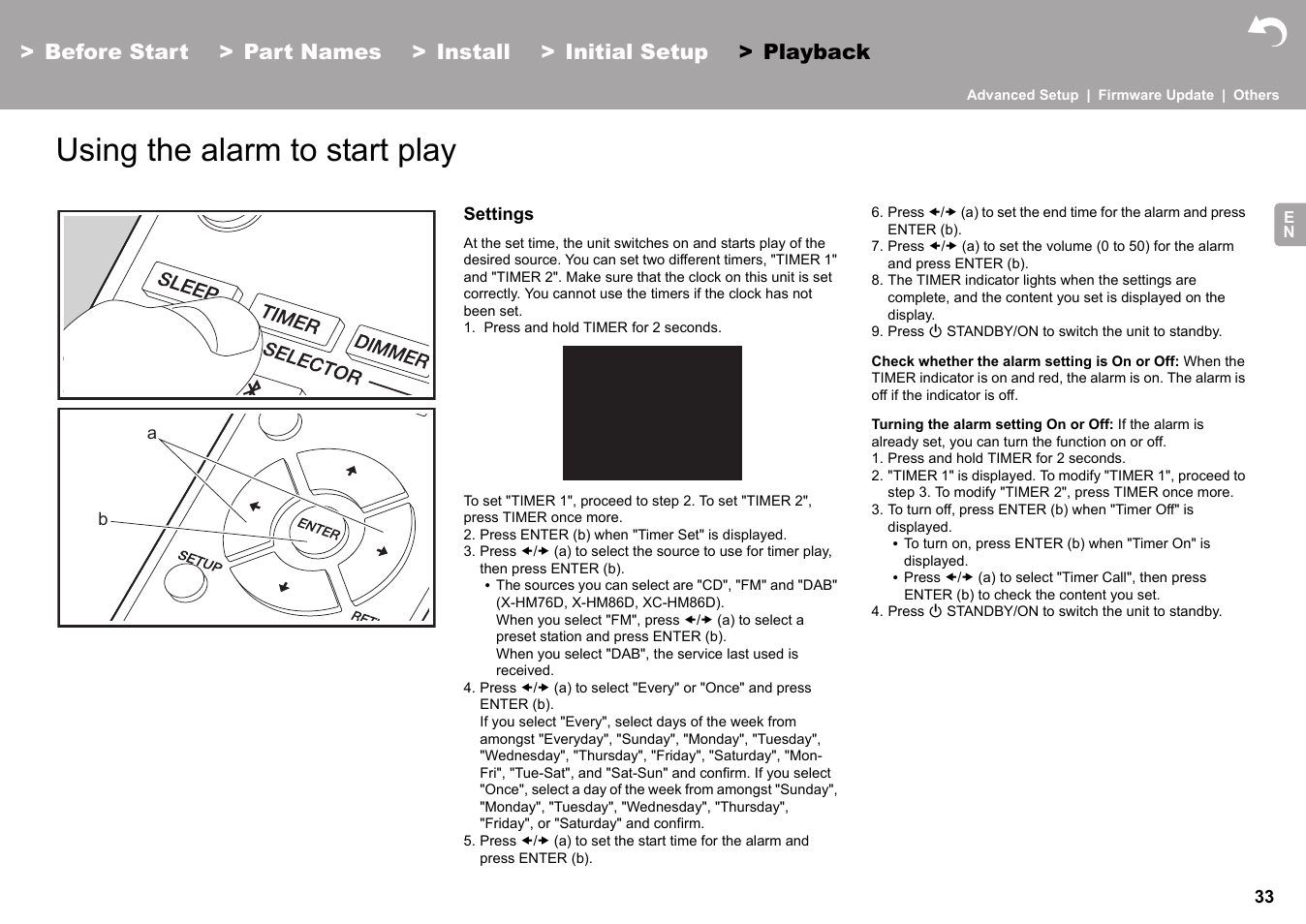 Using the alarm to start play, T play (äp33) | Pioneer X-HM76 User Manual | Page 34 / 330