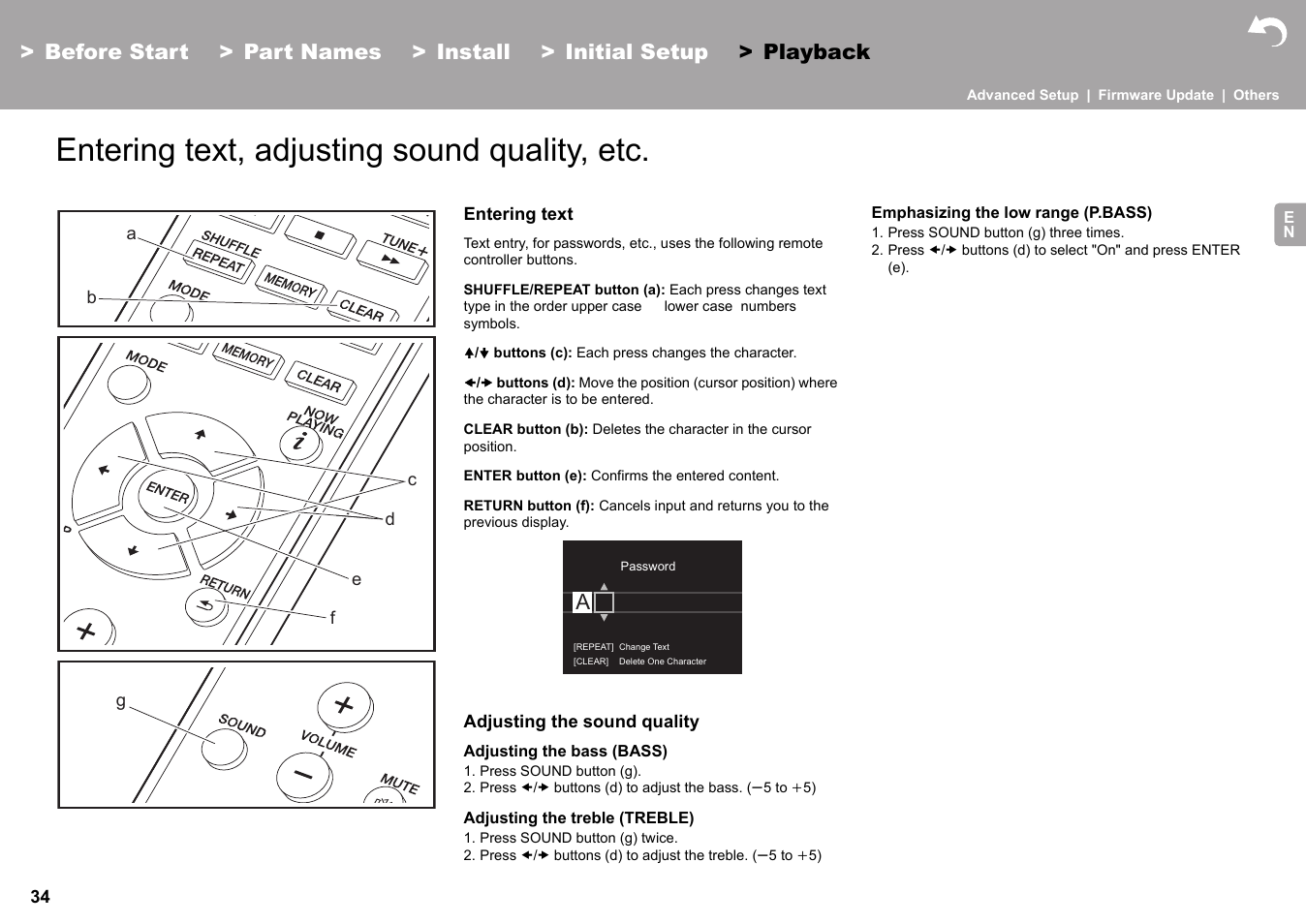 Entering text, adjusting sound quality, etc, Enter text, refer to "entering text" (äp34), Entering text" (äp34) | Pioneer X-HM76 User Manual | Page 35 / 330