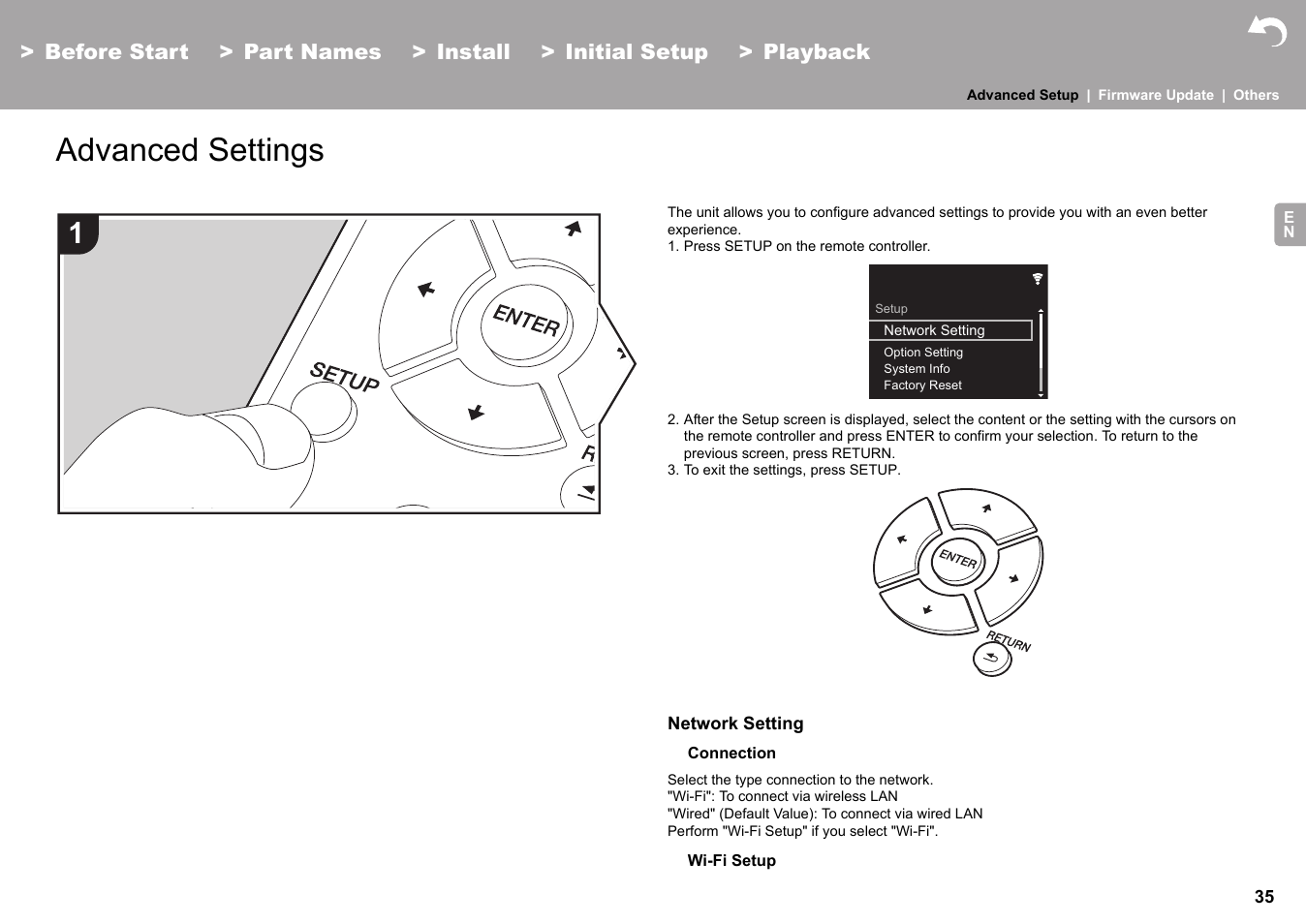 Advanced setup advanced settings, Advanced setup, Advanced settings | Pioneer X-HM76 User Manual | Page 36 / 330