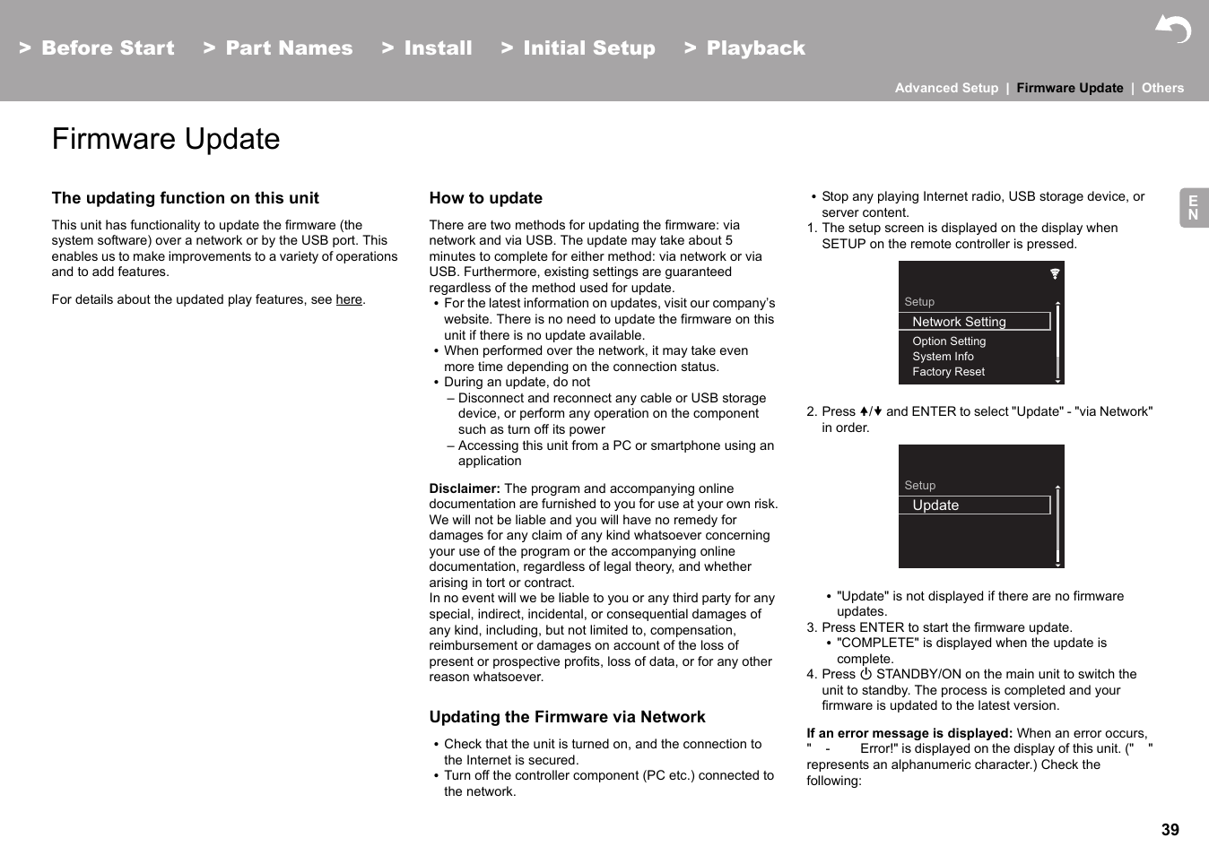 Firmware update firmware update, Firmware update | Pioneer X-HM76 User Manual | Page 40 / 330