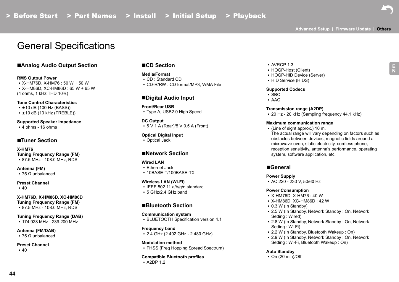 General specifications | Pioneer X-HM76 User Manual | Page 45 / 330