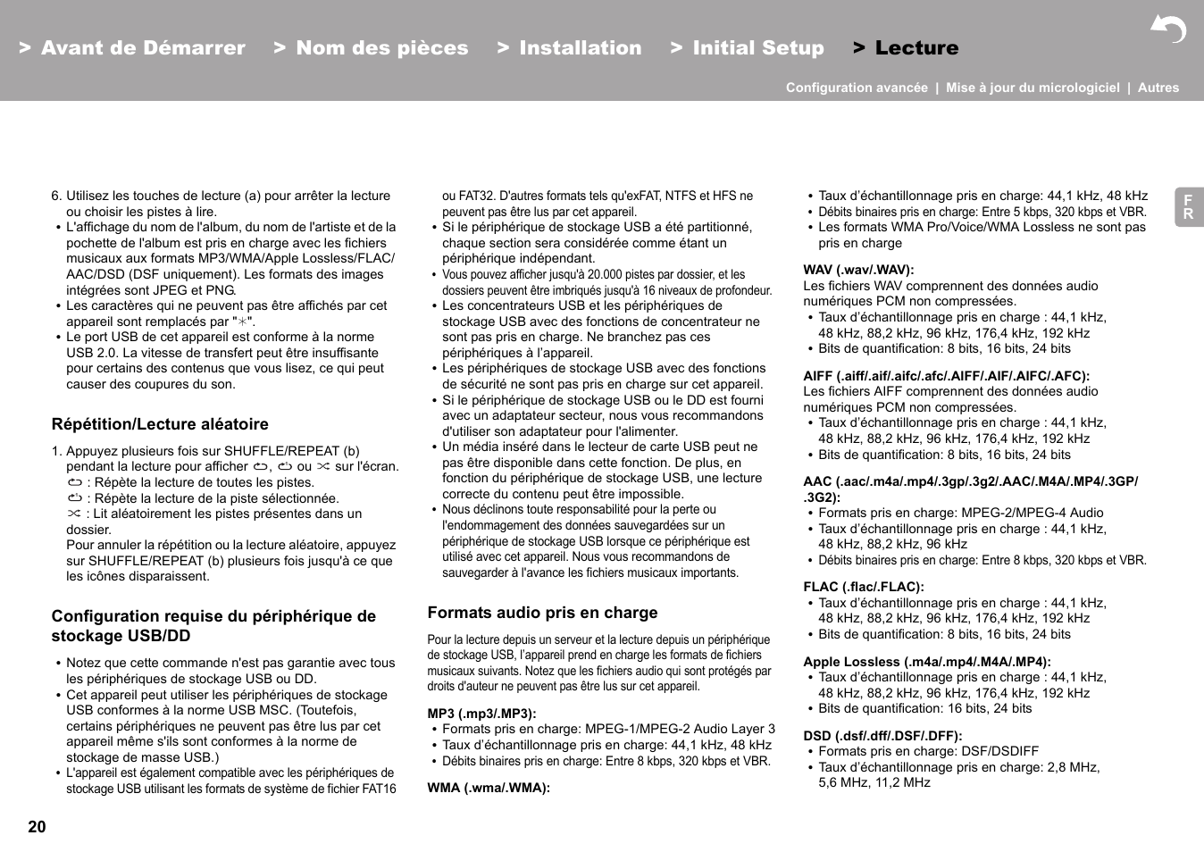 Répétition/lecture aléatoire, Formats audio pris en charge | Pioneer X-HM76 User Manual | Page 68 / 330