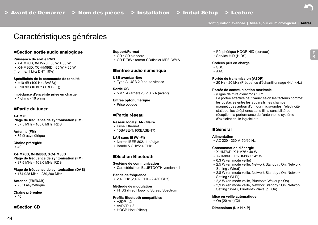 Caractéristiques générales | Pioneer X-HM76 User Manual | Page 92 / 330