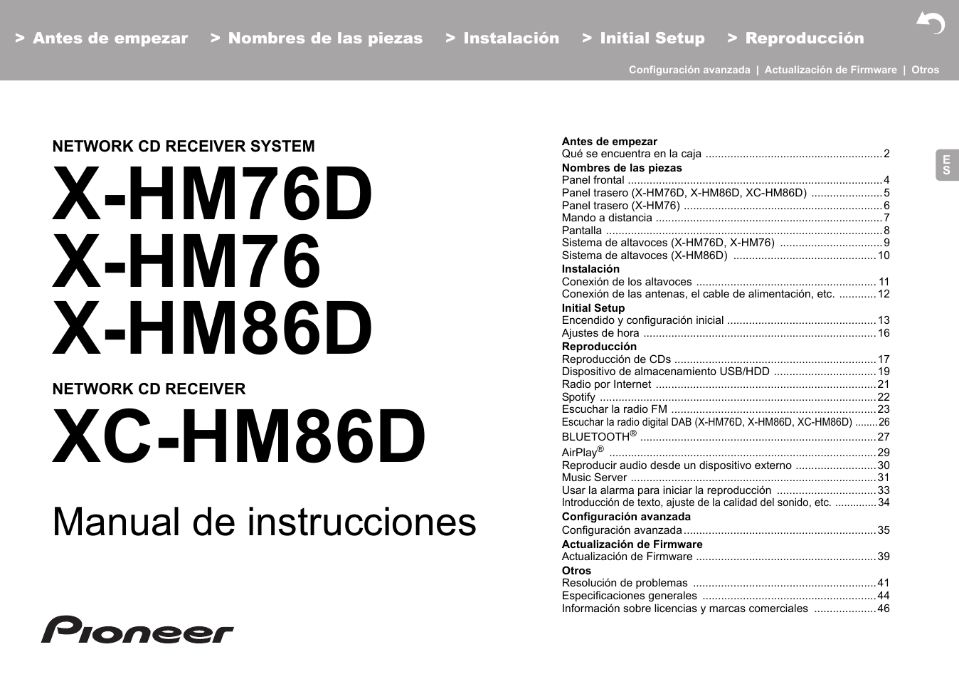 Español, Xc-hm86d, Manual de instrucciones | Pioneer X-HM76 User Manual | Page 96 / 330