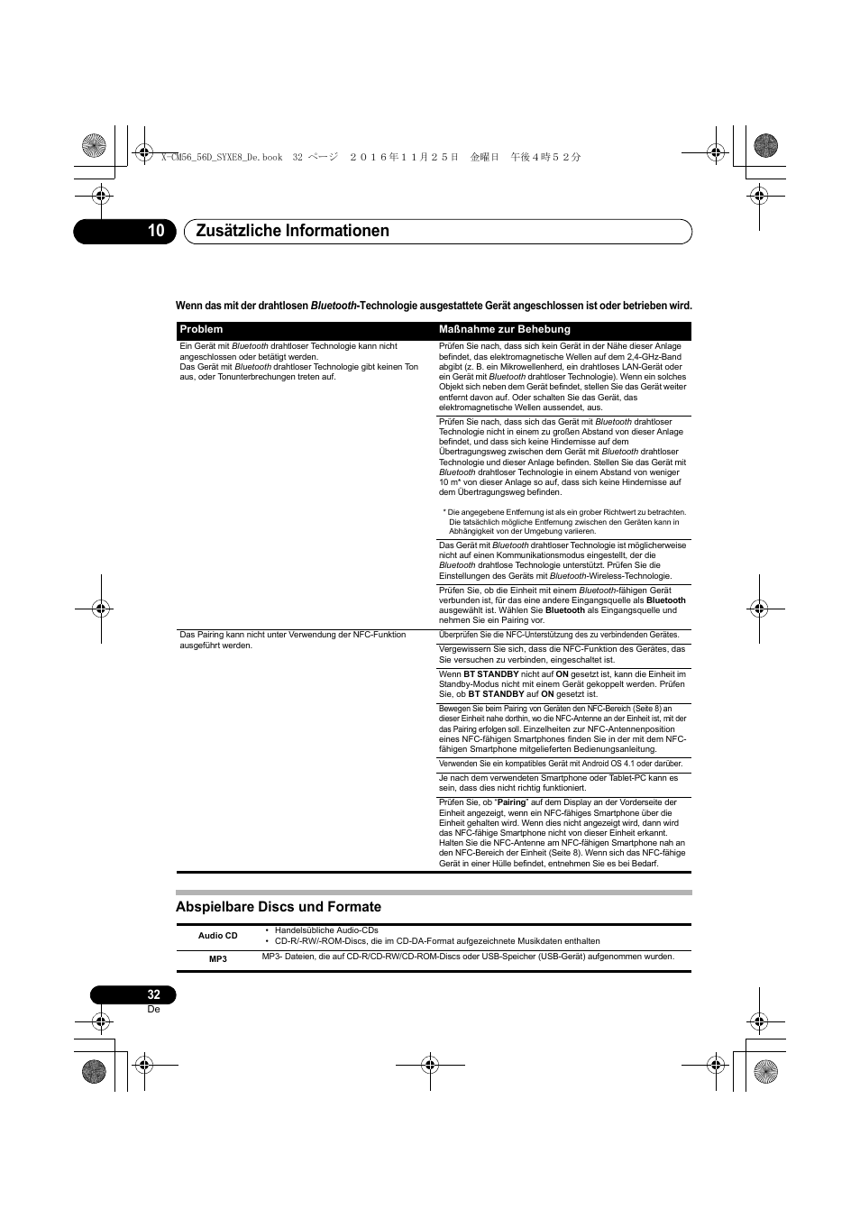 Zusätzliche informationen 10, Abspielbare discs und formate | Pioneer X-CM56 User Manual | Page 100 / 244