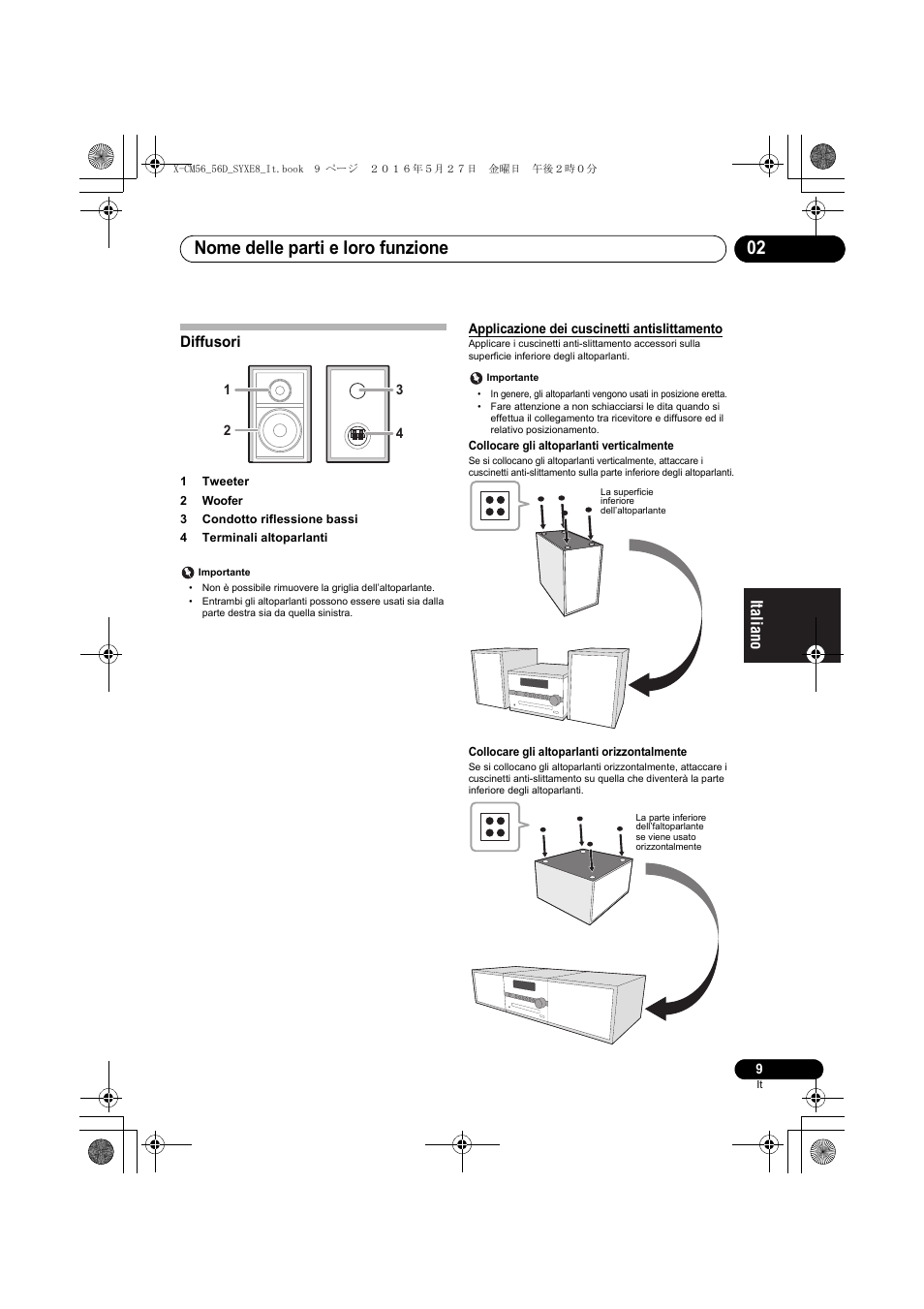 Nome delle parti e loro funzione 02, Diffusori | Pioneer X-CM56 User Manual | Page 111 / 244