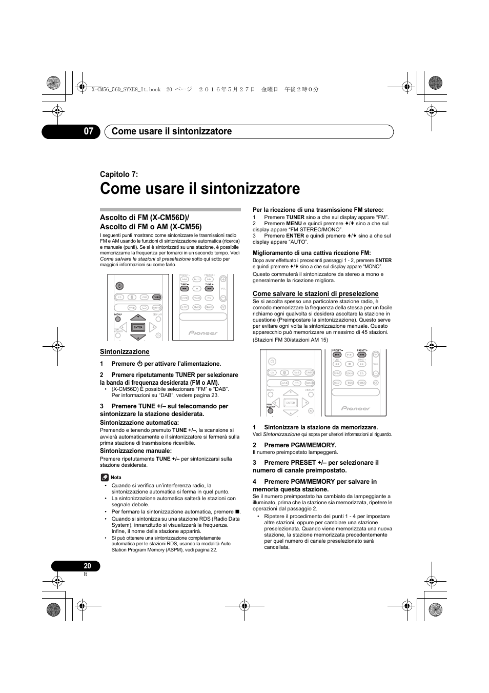 Come usare il sintonizzatore, Come usare il sintonizzatore 07, Capitolo 7 | Pioneer X-CM56 User Manual | Page 122 / 244