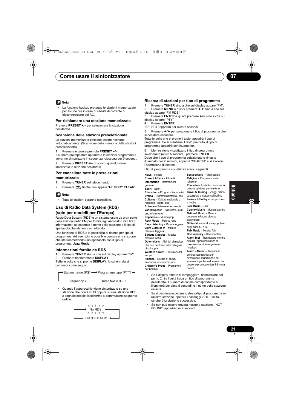 Come usare il sintonizzatore 07 | Pioneer X-CM56 User Manual | Page 123 / 244