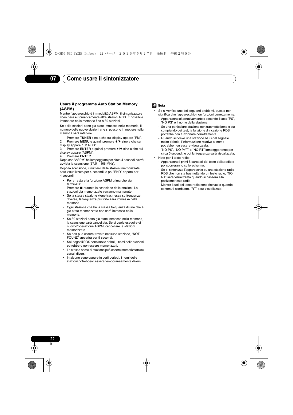 Come usare il sintonizzatore 07 | Pioneer X-CM56 User Manual | Page 124 / 244
