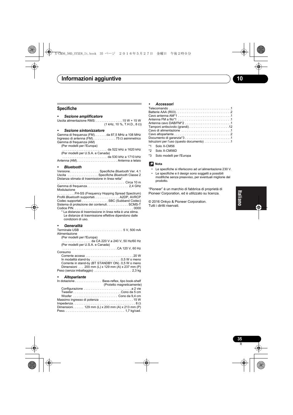 Informazioni aggiuntive 10, Specifiche | Pioneer X-CM56 User Manual | Page 137 / 244