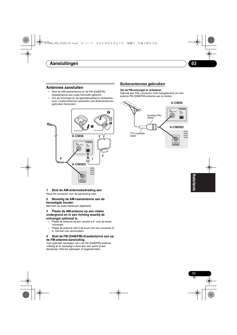 Aansluitingen 03, Antennes aansluiten | Pioneer X-CM56 User Manual | Page 147 / 244