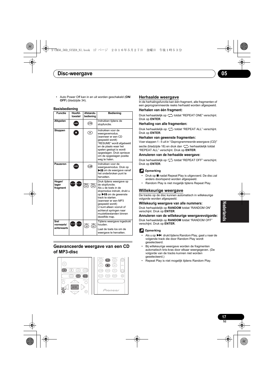 Disc-weergave 05, Geavanceerde weergave van een cd of mp3-disc, Herhaalde weergave | Willekeurige weergave | Pioneer X-CM56 User Manual | Page 153 / 244