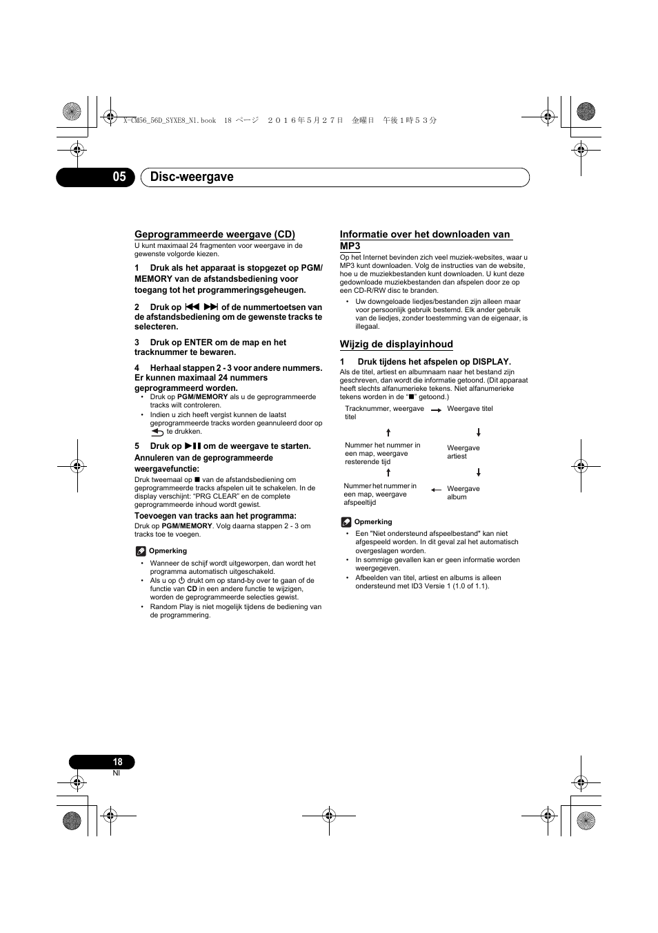 Disc-weergave 05, Geprogrammeerde weergave (cd), Informatie over het downloaden van mp3 | Wijzig de displayinhoud | Pioneer X-CM56 User Manual | Page 154 / 244