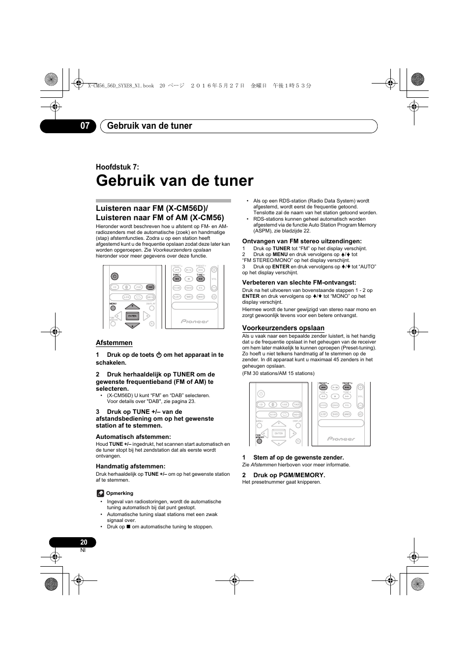 Gebruik van de tuner, Gebruik van de tuner 07, Hoofdstuk 7 | Pioneer X-CM56 User Manual | Page 156 / 244