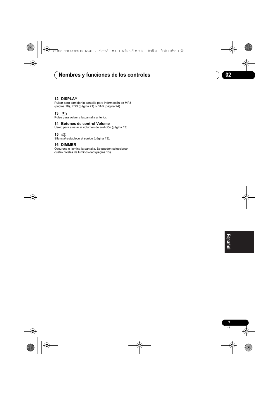 Nombres y funciones de los controles 02 | Pioneer X-CM56 User Manual | Page 177 / 244