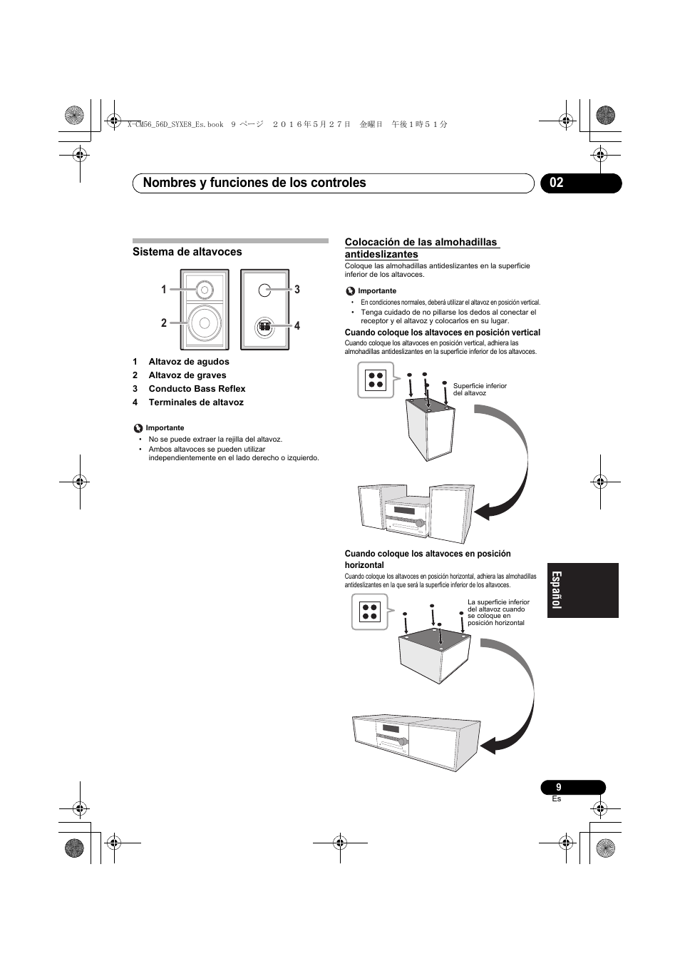 Nombres y funciones de los controles 02, Sistema de altavoces | Pioneer X-CM56 User Manual | Page 179 / 244