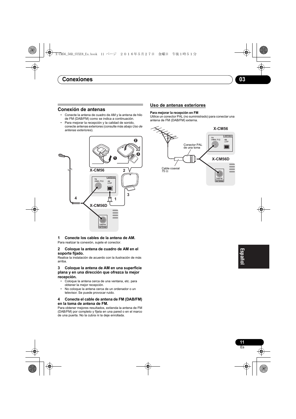 Conexiones 03, Conexión de antenas | Pioneer X-CM56 User Manual | Page 181 / 244