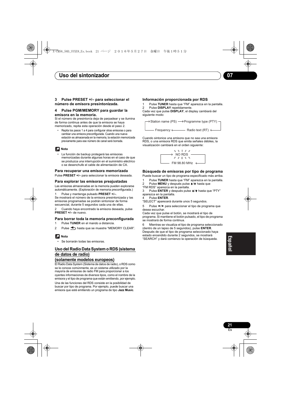 Uso del sintonizador 07 | Pioneer X-CM56 User Manual | Page 191 / 244