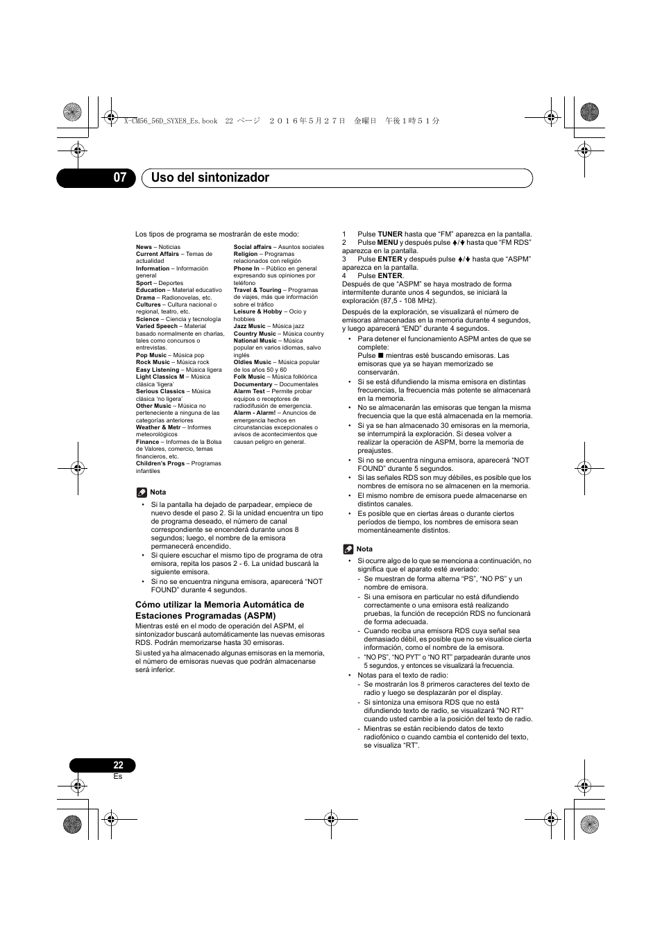 Uso del sintonizador 07 | Pioneer X-CM56 User Manual | Page 192 / 244