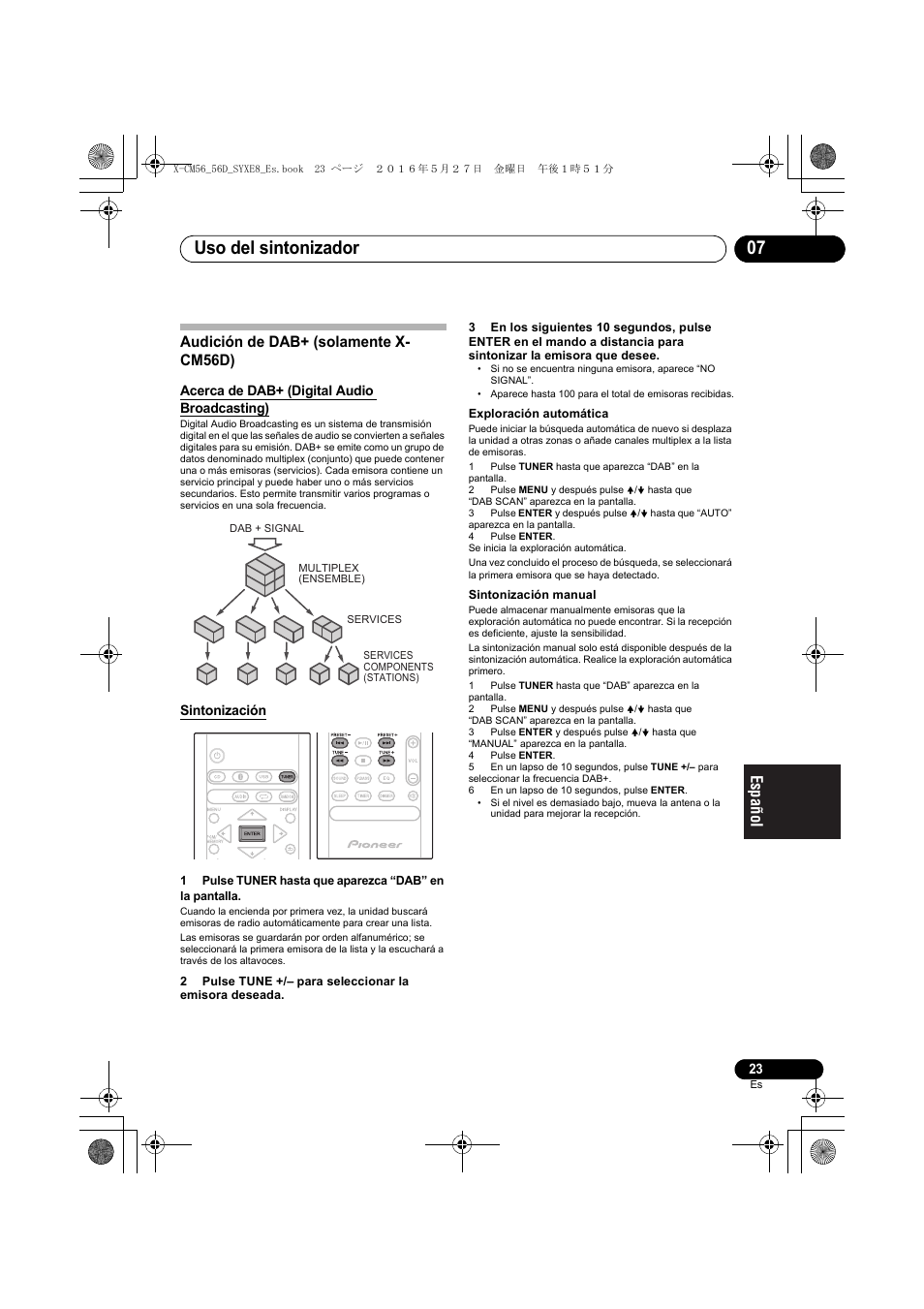 Uso del sintonizador 07, Audición de dab+ (solamente x- cm56d) | Pioneer X-CM56 User Manual | Page 193 / 244