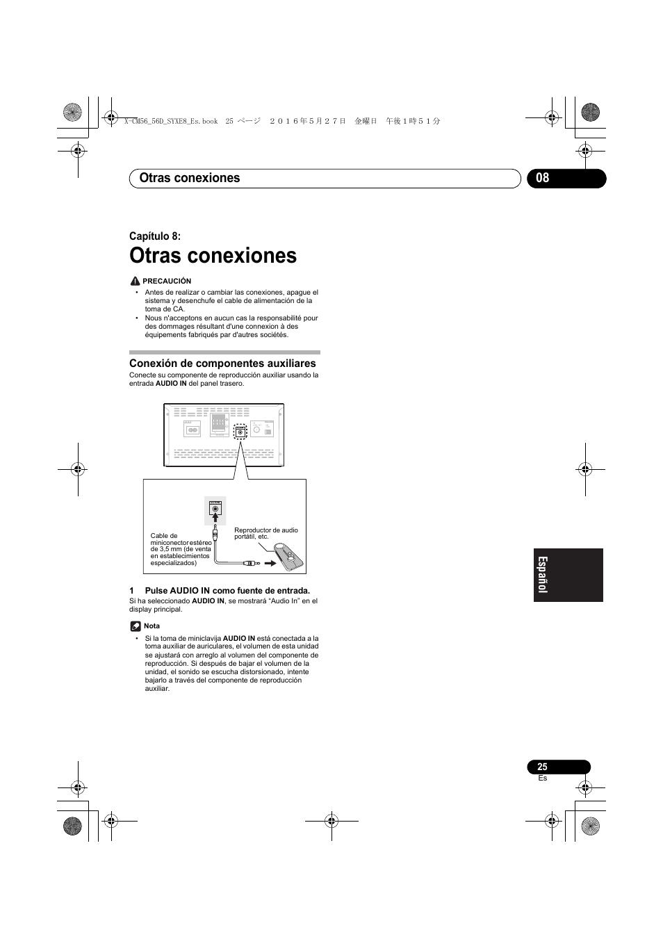 Otras conexiones, Otras conexiones 08, Capítulo 8 | Conexión de componentes auxiliares | Pioneer X-CM56 User Manual | Page 195 / 244