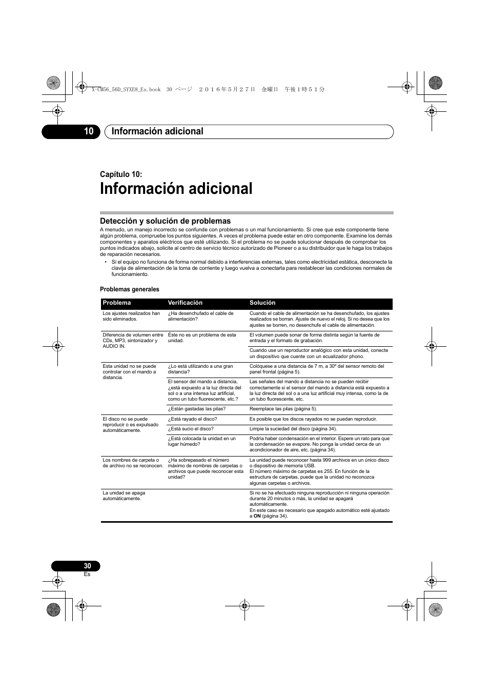 Información adicional, Información adicional 10, Capítulo 10 | Detección y solución de problemas | Pioneer X-CM56 User Manual | Page 200 / 244