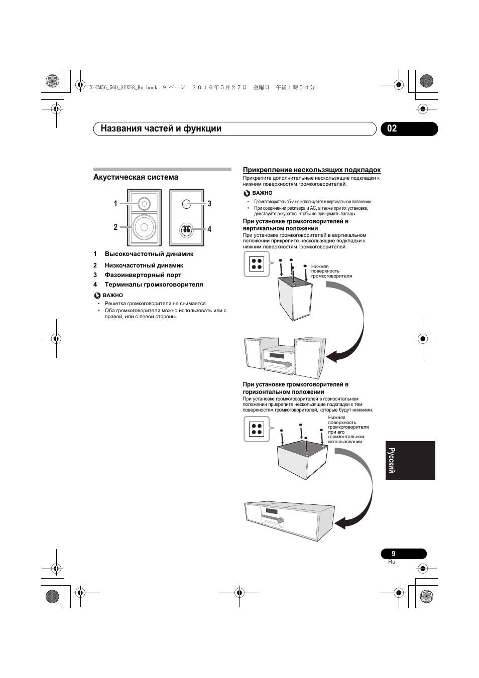 Названия частей и функции 02, Акустическая система | Pioneer X-CM56 User Manual | Page 213 / 244