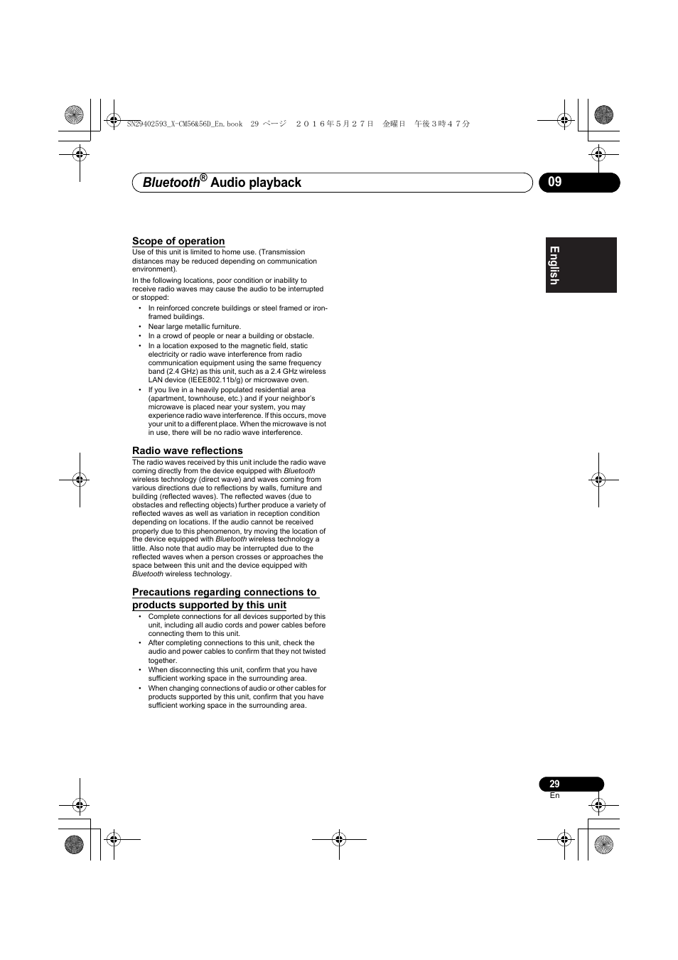 Bluetooth, Audio playback, English français español | Pioneer X-CM56 User Manual | Page 29 / 244