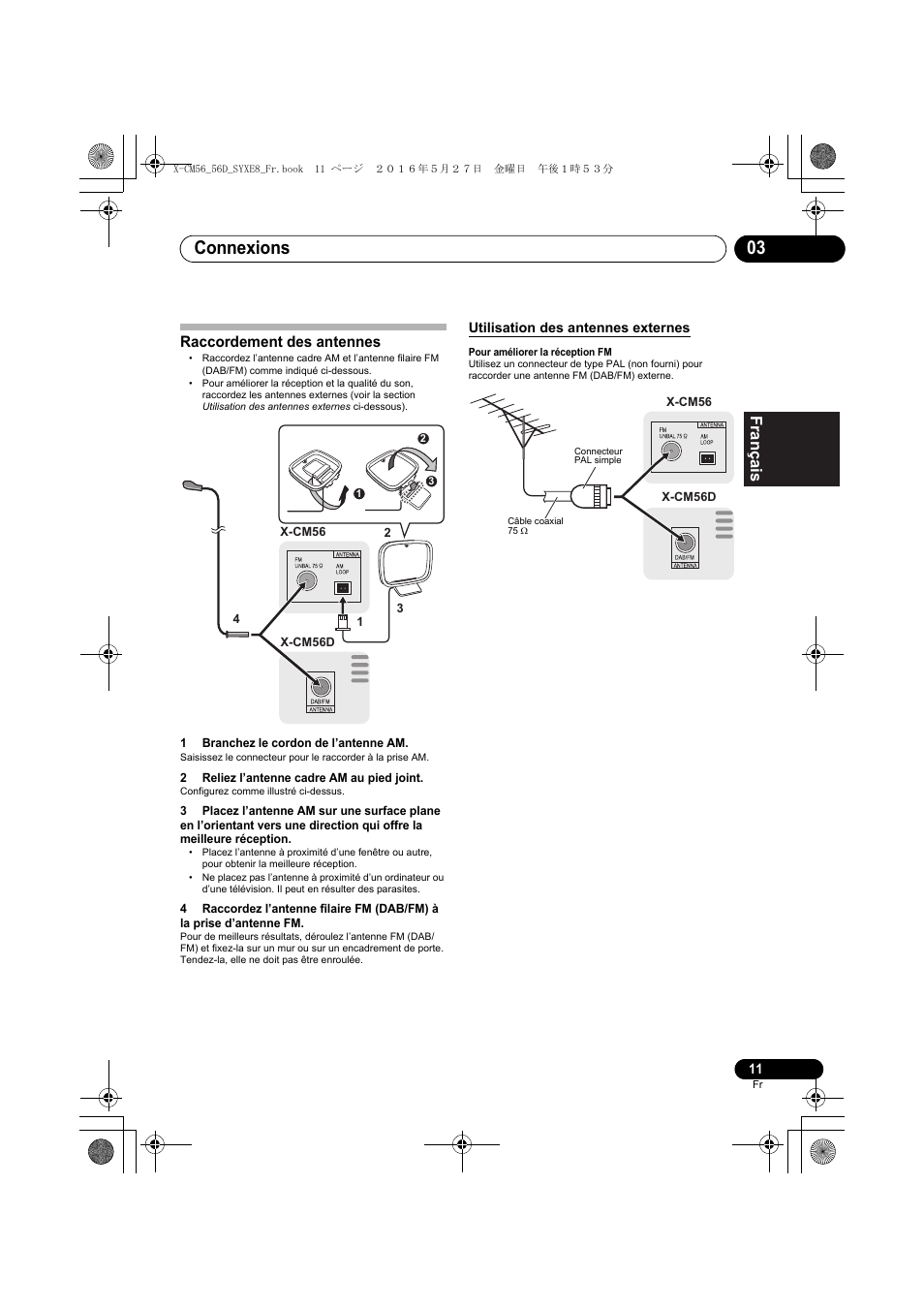 Connexions 03, Raccordement des antennes | Pioneer X-CM56 User Manual | Page 45 / 244